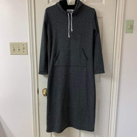 🌷3 for$25🌷Unbranded, US XS, NWOT, Midi Length Grey Hoodie Front Pocket Dress - Picture 3 of 6